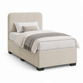 Polsterbett Einzelbett Beige Polyester 90 x 200 cm mit gepolstertem Kopfteil
