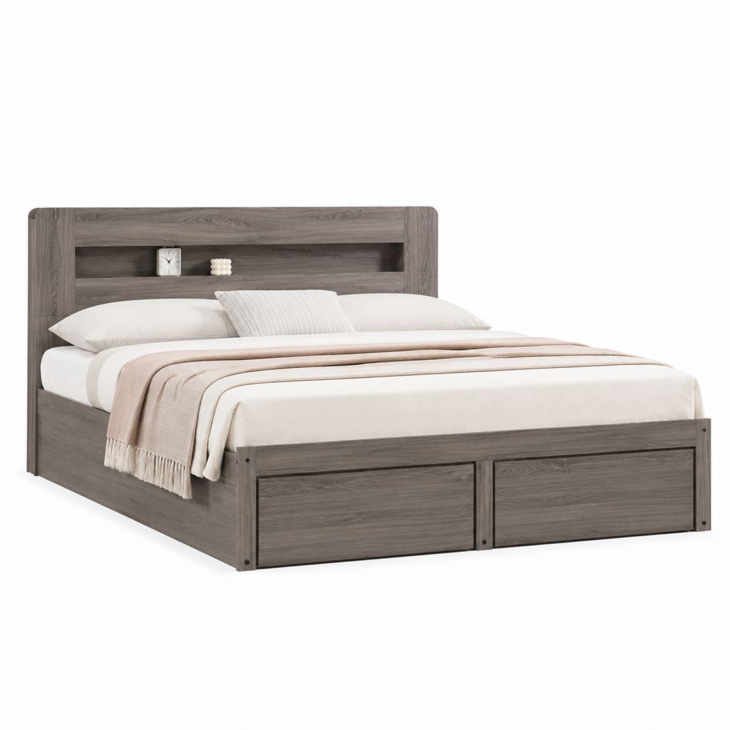 Doppelbett Bettgestell Grau aus melaminharzbeschichteter Spanplatte rechteckig mit Stauraum für Matratze 160 x 200 cm