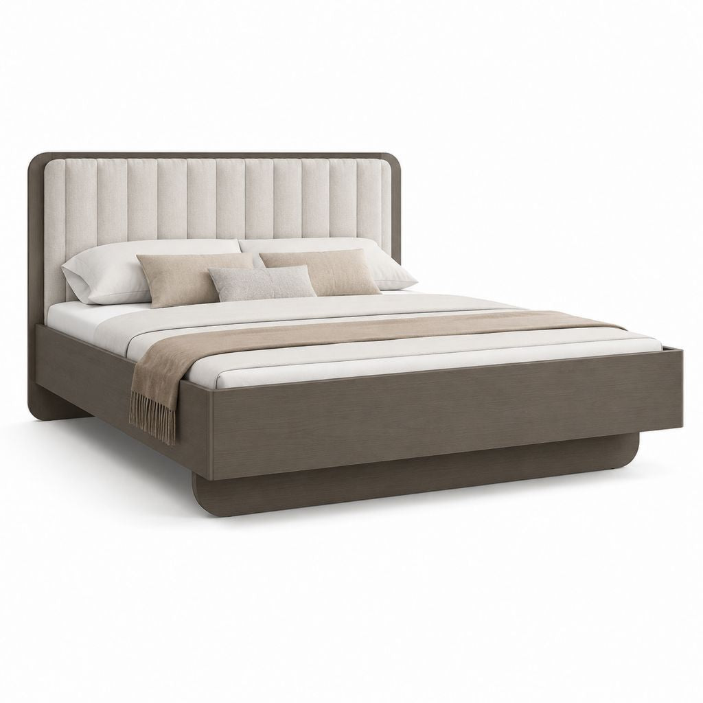 Polsterbett 180 x 200 cm in Taupe und Beige mit MDF-Rahmen und gepolstertem Kopfteil