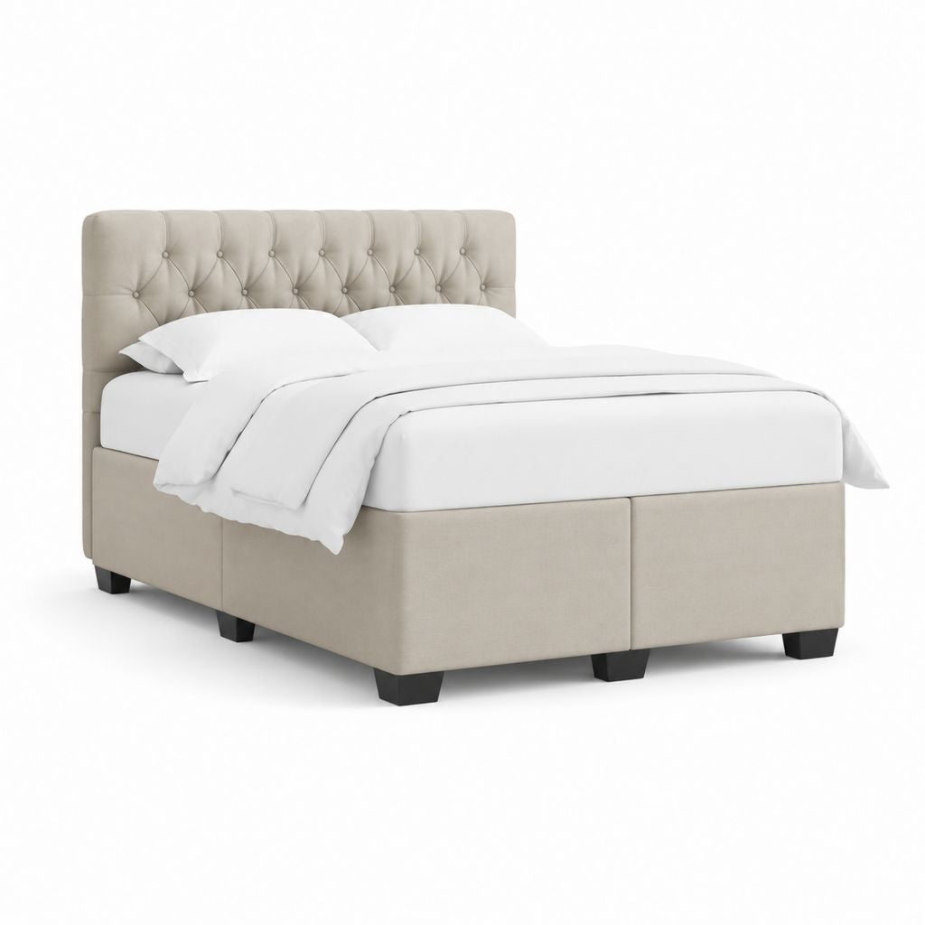 Polsterbett Doppelbett mit Knopfheftung Beige Polyester rechteckig 180 x 200 cm