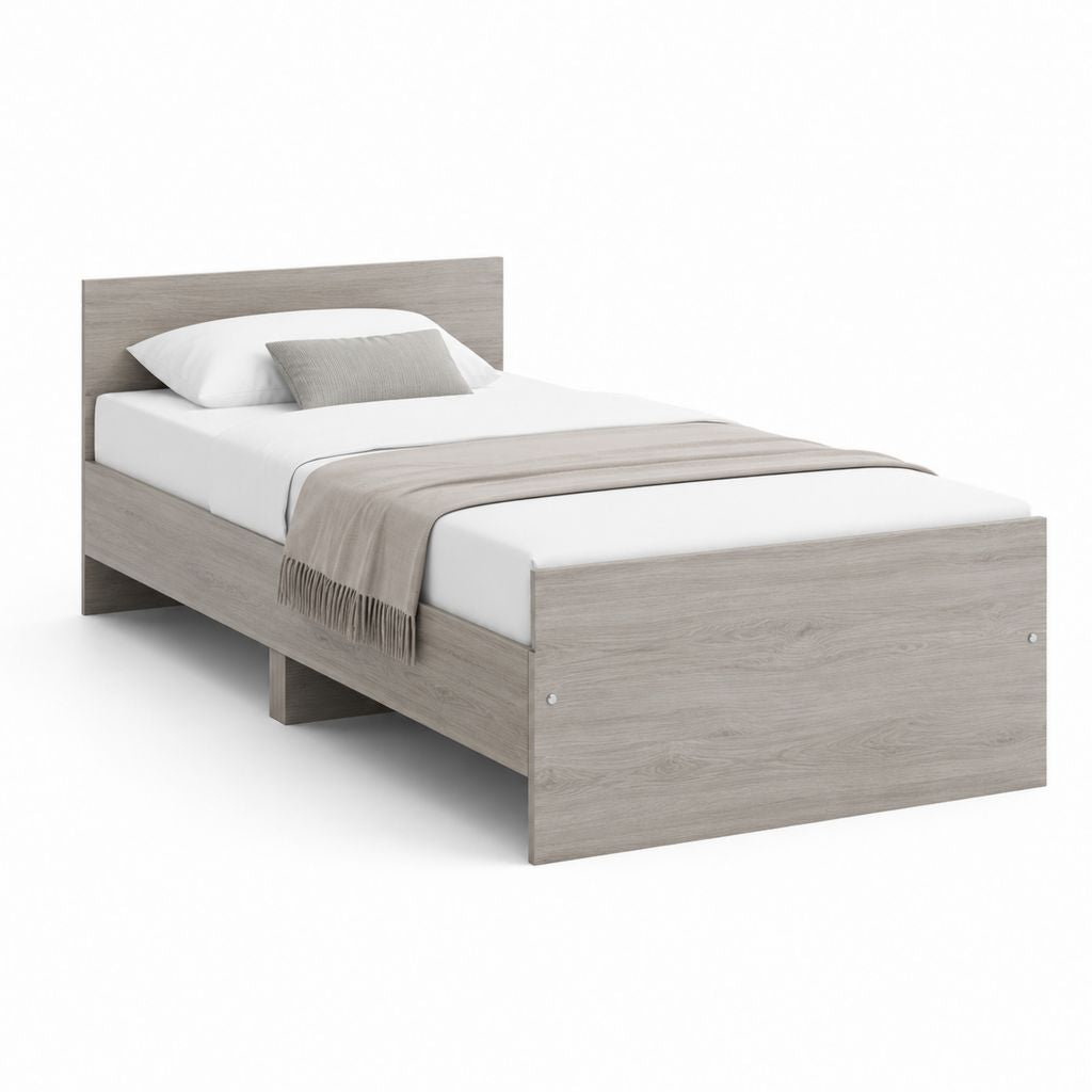 Einzelbett Bettgestell Grau Eicheoptik Spanplatte Rechteckig 90 x 200 cm