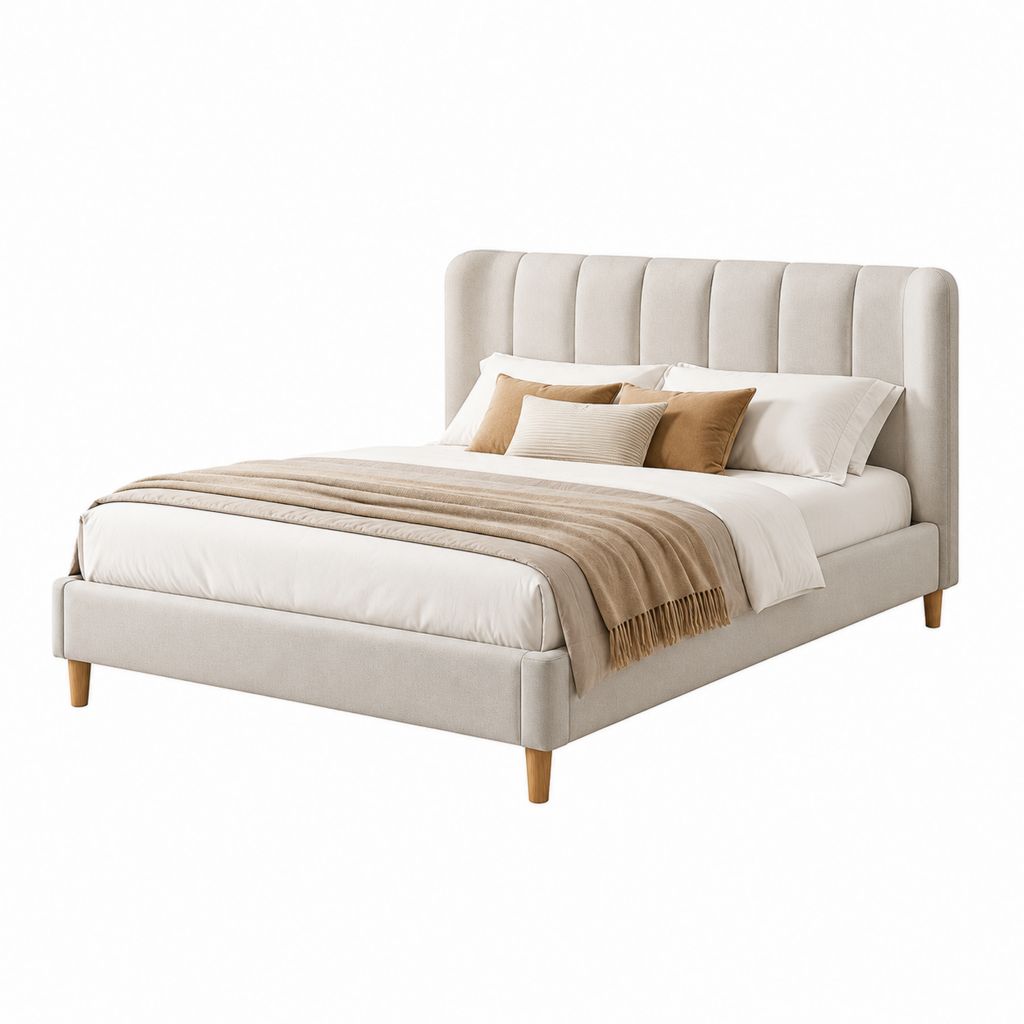Polsterbett Doppelbett Beige Polyester Rechteckig mit Kopfteil 160 x 200 cm