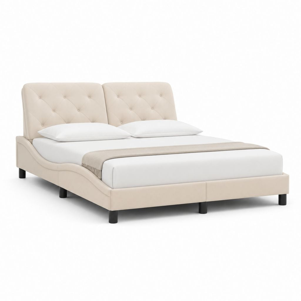 Polsterbett Doppelbett Beige Polyester mit gepolstertem Kopfteil 180 x 200 cm