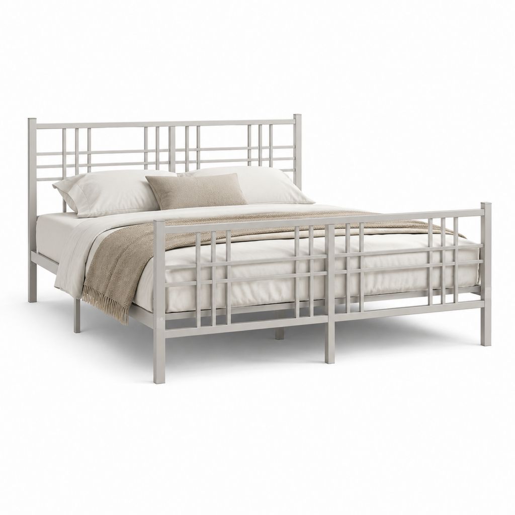 Metallbett Doppelbett Hellgrau pulverbeschichteter Stahl rechteckig 160 x 200 cm