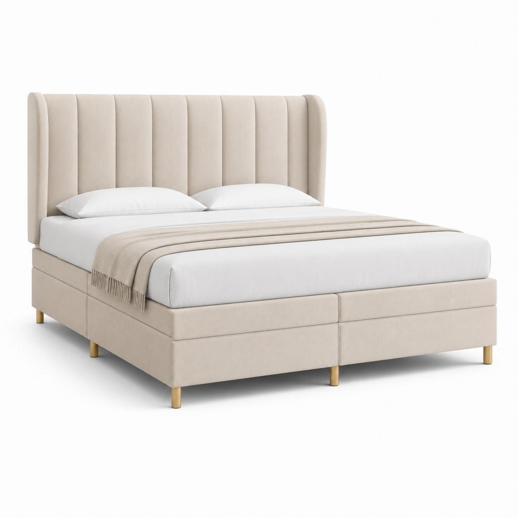 Polsterbett Doppelbett Beige mit Polyesterbezug und Lattenrost 180 x 200 cm