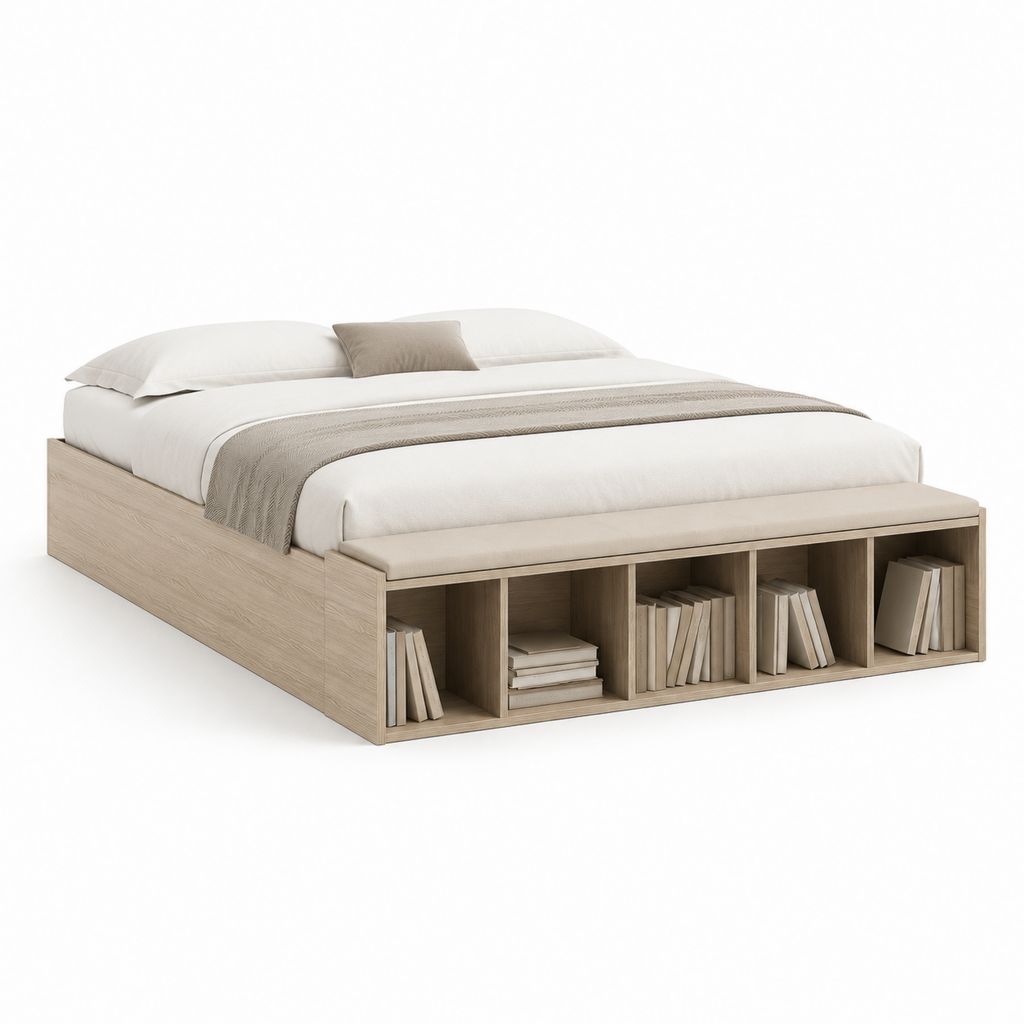 Bettgestell mit Stauraumregal Eichenoptik Spanplatte 160 x 200 cm