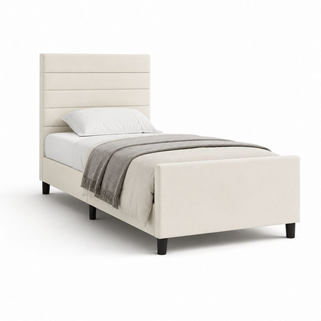 Polsterbett Einzelbett Creme mit Polyesterbezug und Holzwerkstoffrahmen 90 x 200 cm