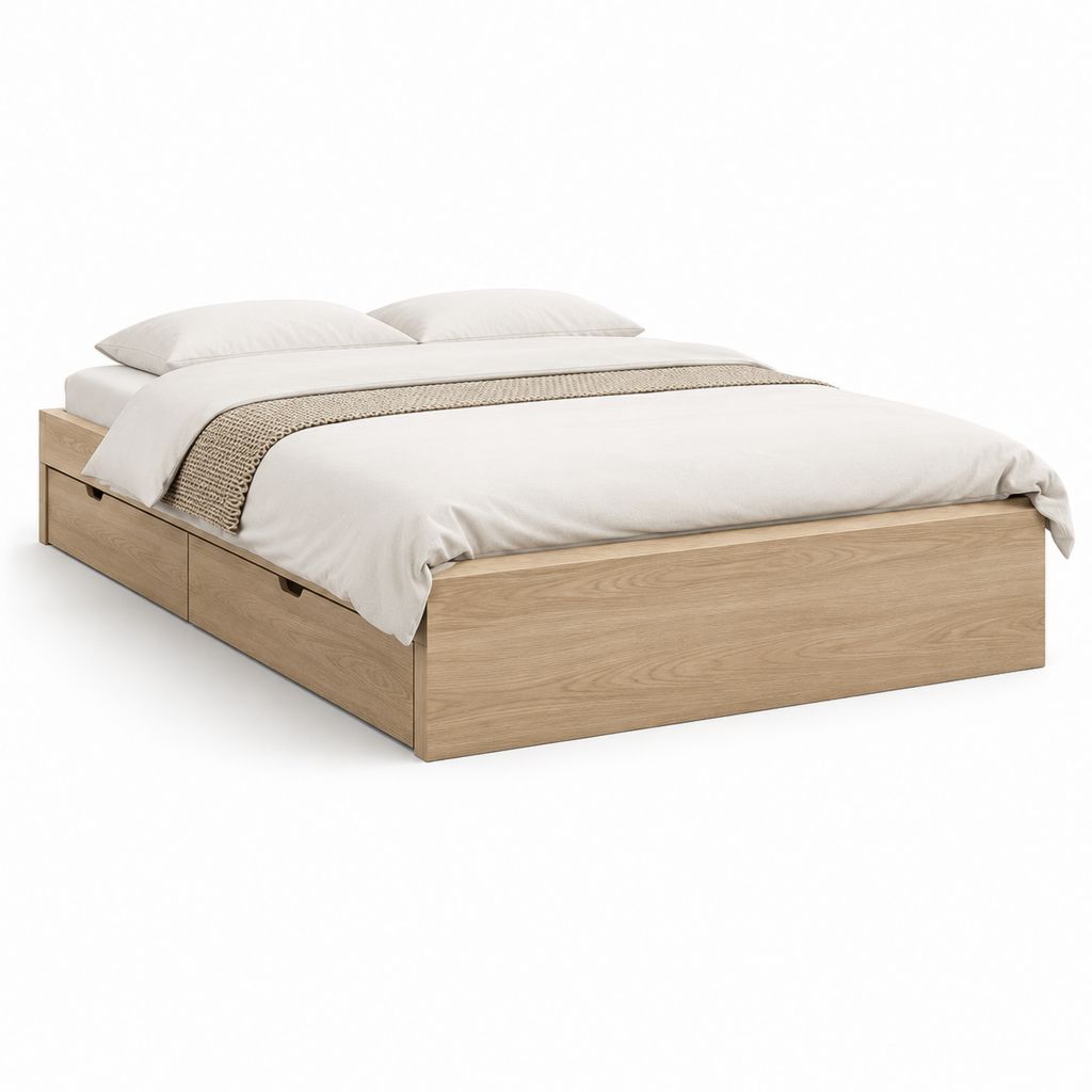 Stauraumbett Eiche hell Holzwerkstoff rechteckig mit 2 Schubladen 160 x 200 cm