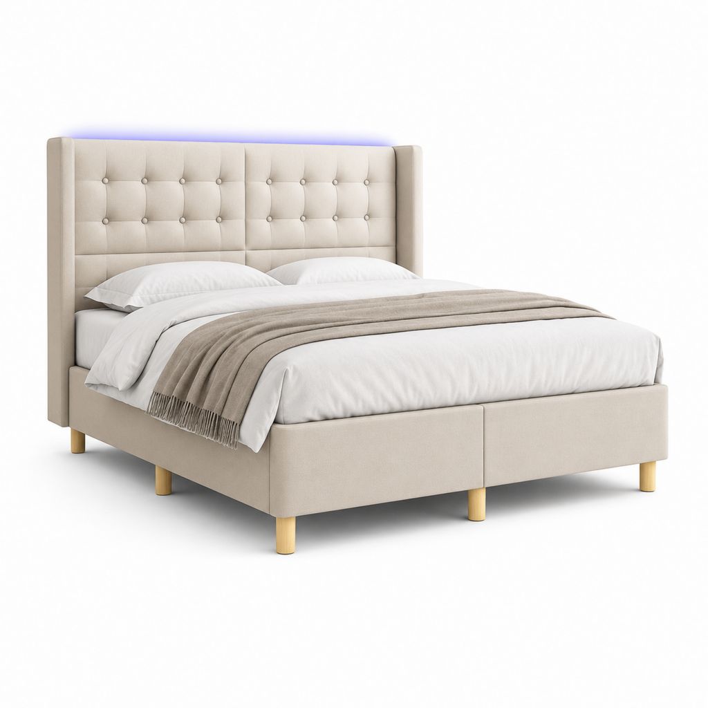 Polsterbett Doppelbett Beige Polyester Rechteckig 160 x 200 cm