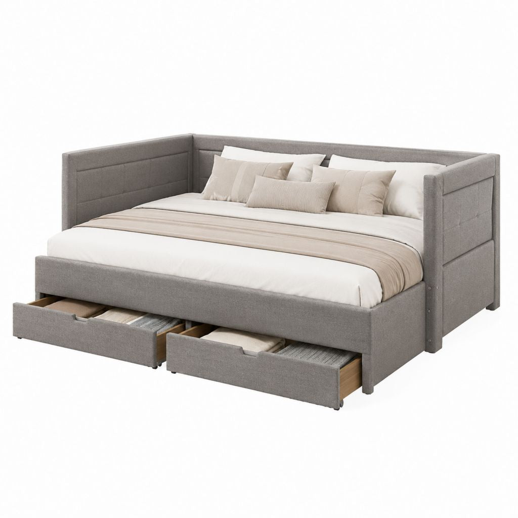 Polsterbett Doppelbett Grau aus Polyester mit 2 Schubladen rechteckig 160 x 200 cm