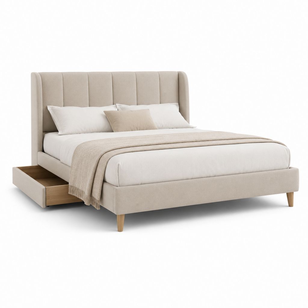 Polsterbett mit Schublade Beige Polyester 160 x 200 cm
