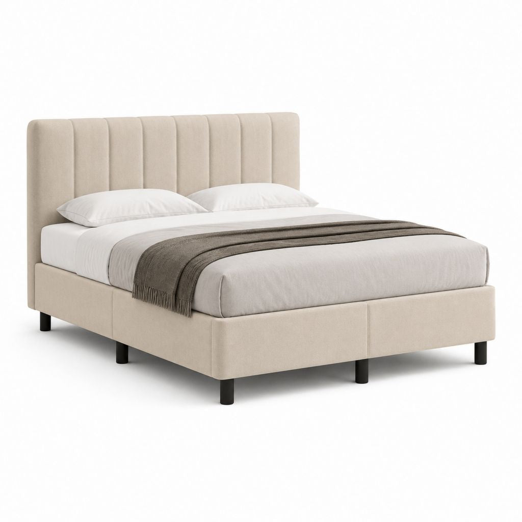 Polsterbett Bettgestell Beige Polyester Rechteckig 160 x 200 cm