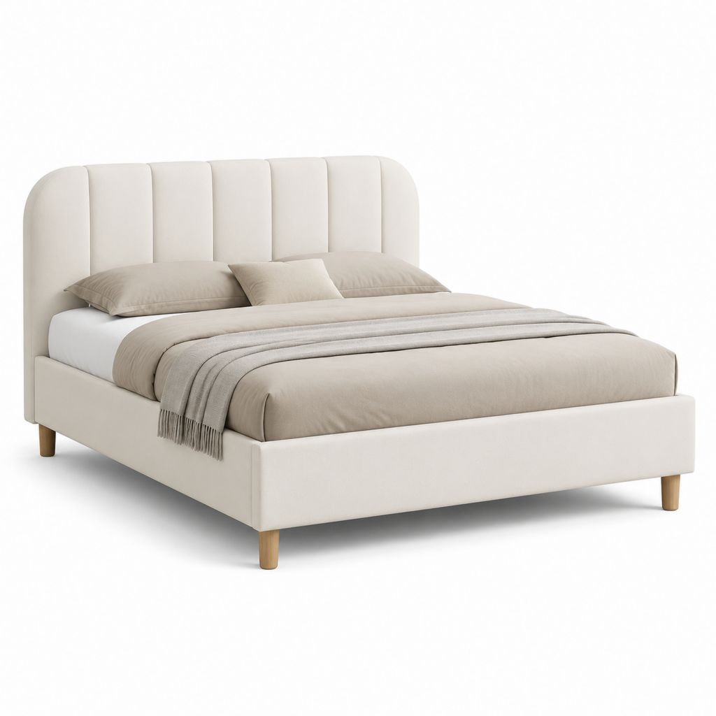 Polsterbett Doppelbett Creme Polyester Rechteckig 160 x 200 cm