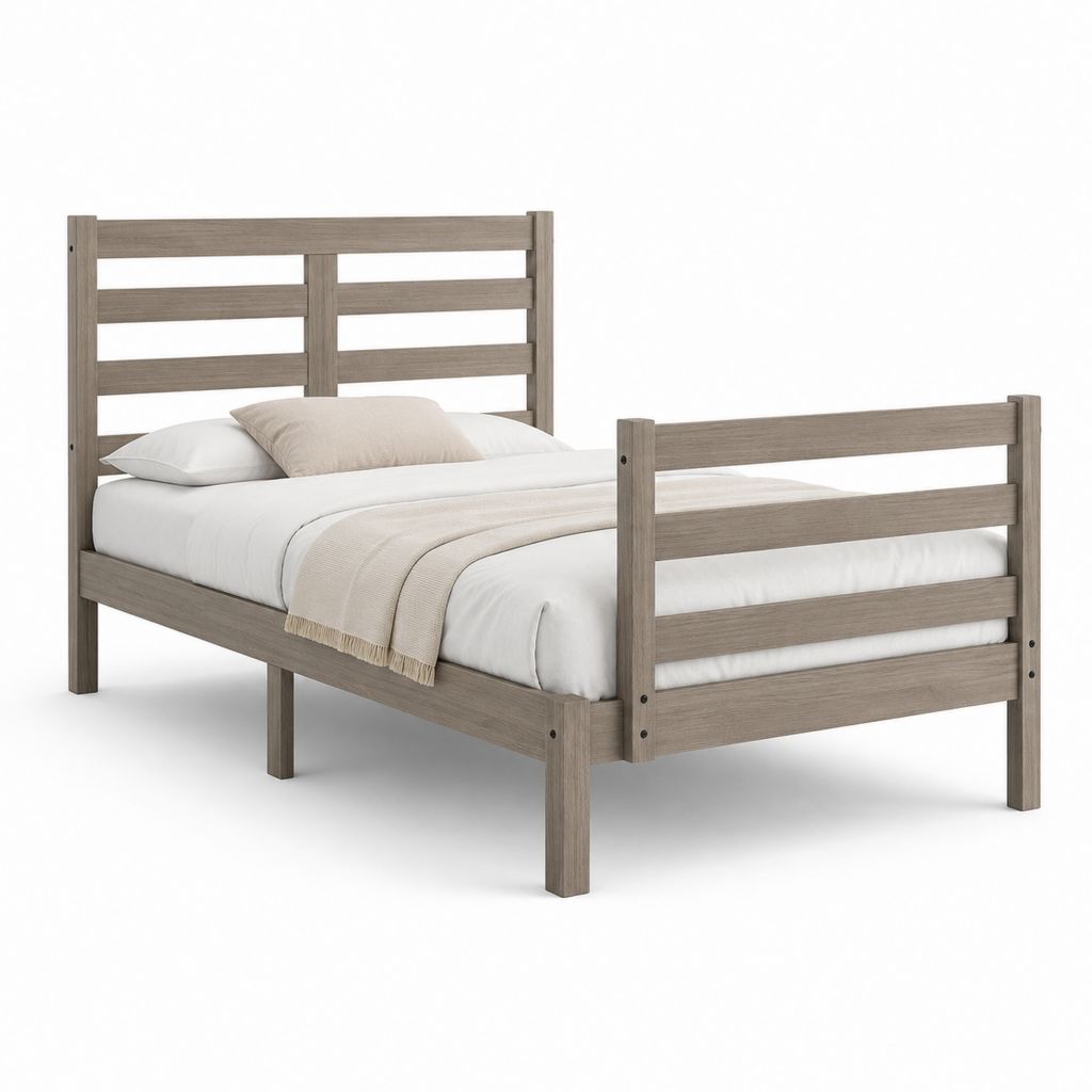 Bettgestell Doppelbett Graubraun Kiefer Massivholz Rechteckig 140 x 200 cm
