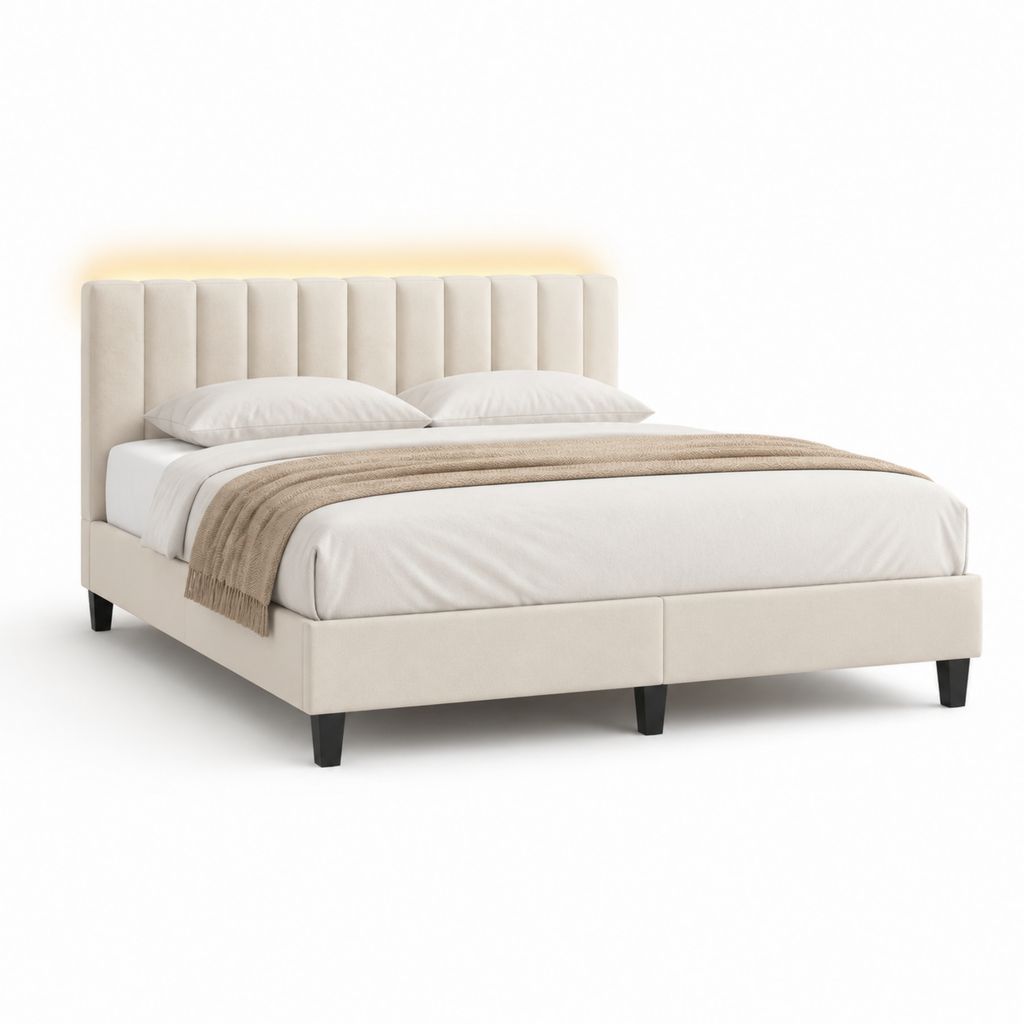 Polsterbett Beige aus Polyester mit geradem Kopfteil 160 x 200 cm