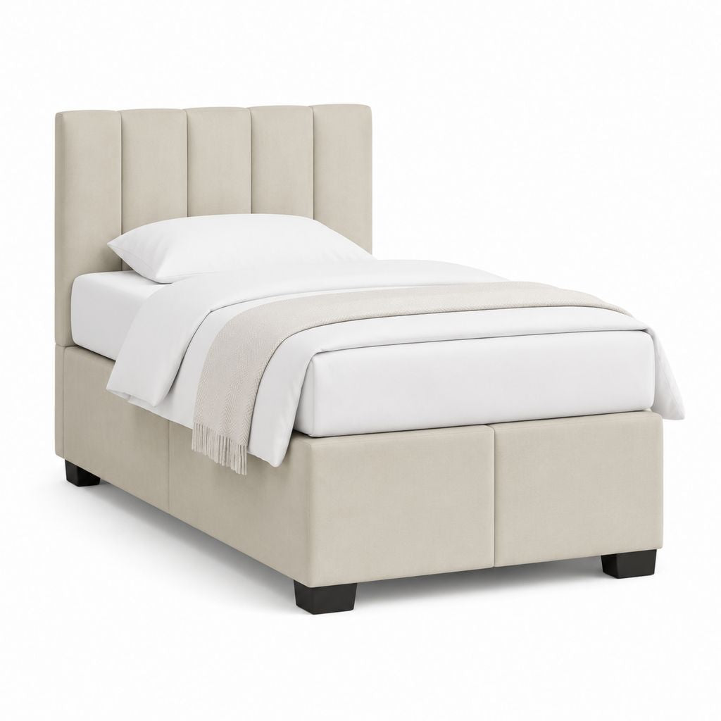 Polsterbett Einzelbett Beige Polyester-Samt Rechteckig 90 x 200 cm