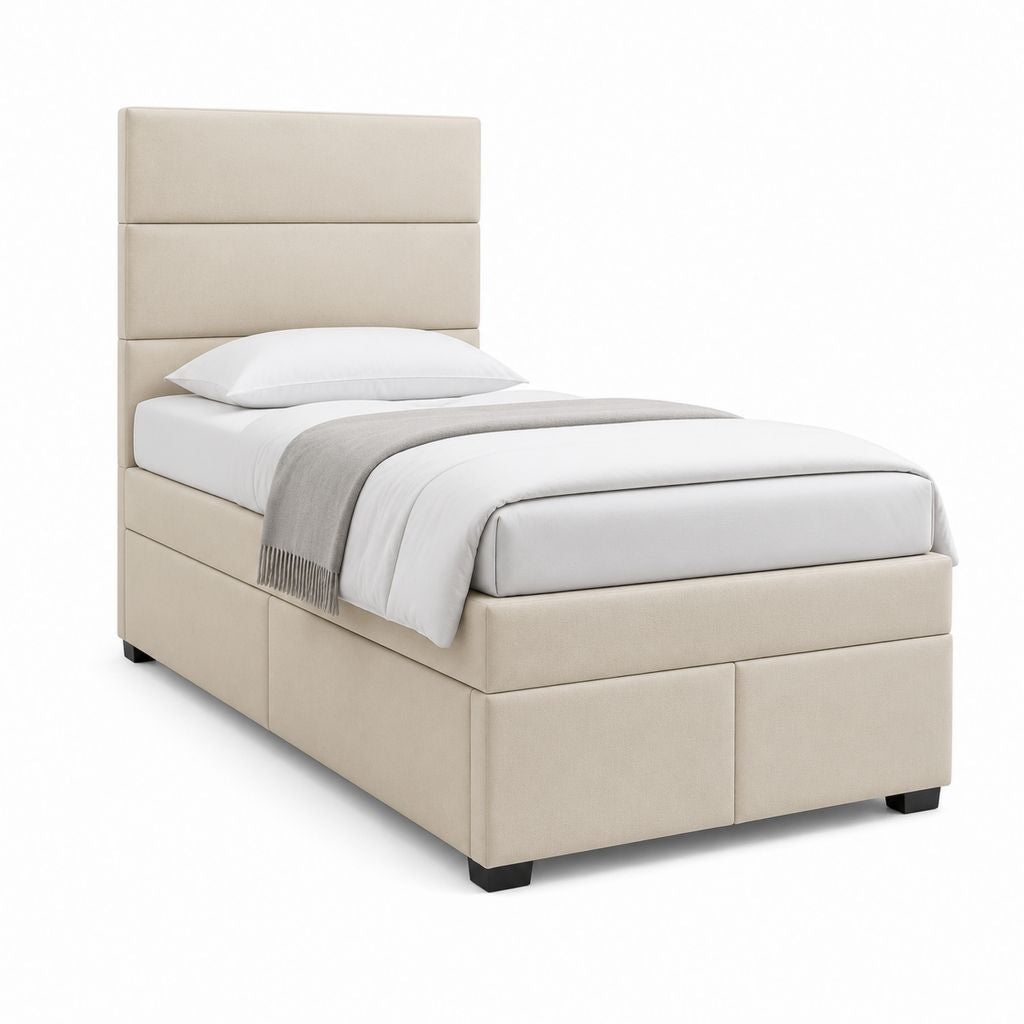 Polsterbett Beige 100% Polyester rechteckig mit gepolstertem Kopfteil 90 x 200 cm