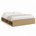 Doppelbett Bettgestell Eiche-Optik aus Spanplatte rechteckig für 160 x 200 cm Matratze mit offenen Seitenfächern 166 x 205 x 45 cm