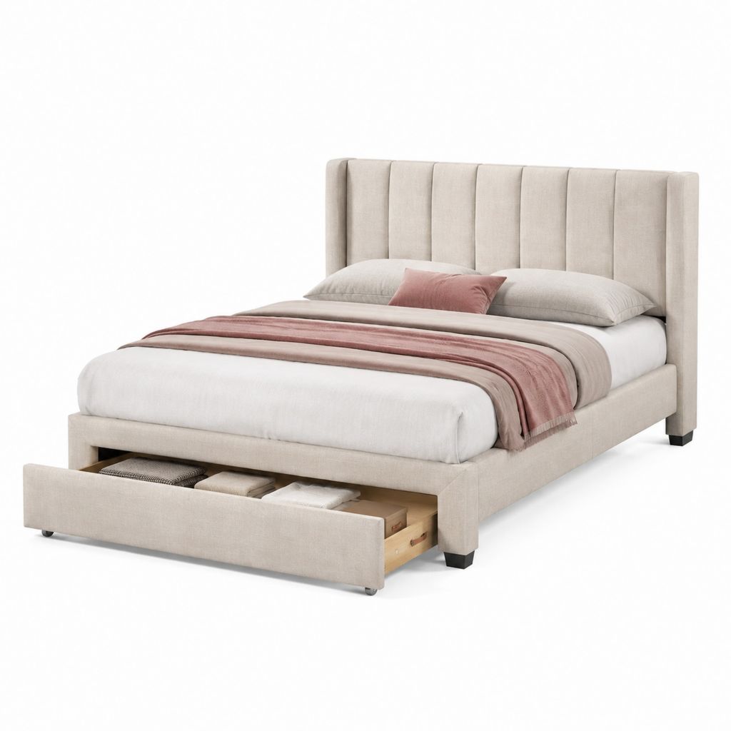 Polsterbett mit Schublade Beige Polyester 160 x 200 cm