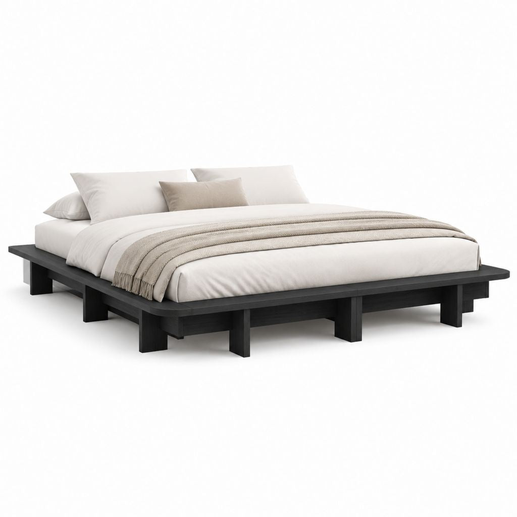 Futonbett Doppelbettgestell Schwarz Kiefer Massivholz Rechteckig 180 x 200 cm