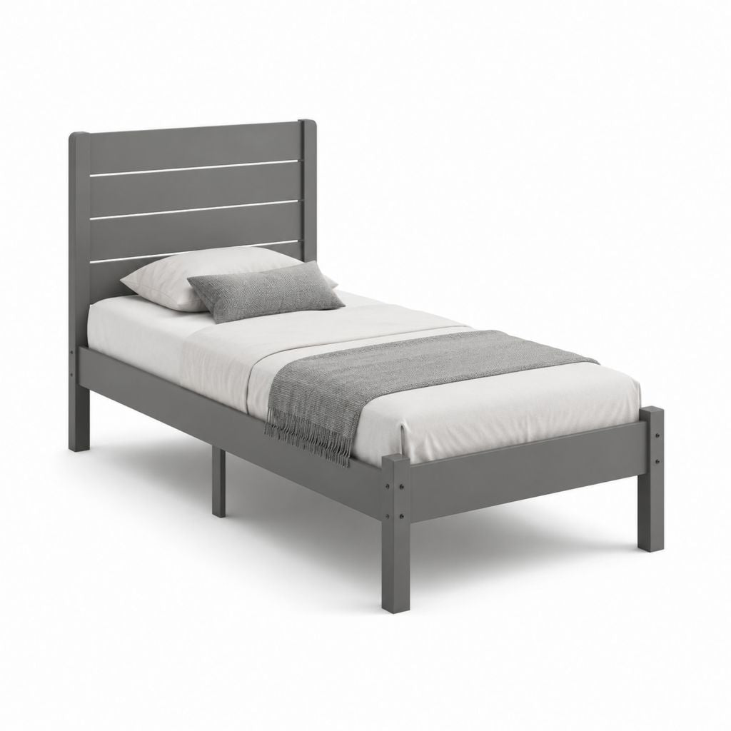 Einzelbett Bettgestell Dunkelgrau aus massivem Kiefernholz rechteckig für 90 x 200 cm Matratze