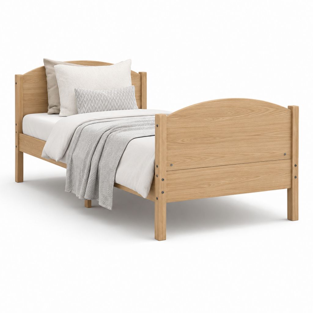 Bettgestell Einzelbett Natur Massivholz gebogene Form 90 x 200 cm