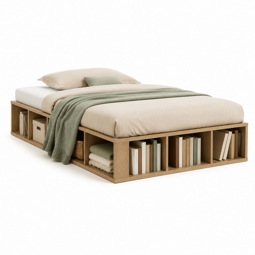 Stauraumbett Bettgestell Natur Eiche-Dekor Spanplatte rechteckig 160 x 200 cm