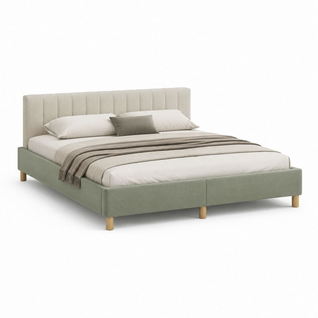 Polsterbett Doppelbett Salbeigrün Beige Polyester rechteckig 180 x 200 cm