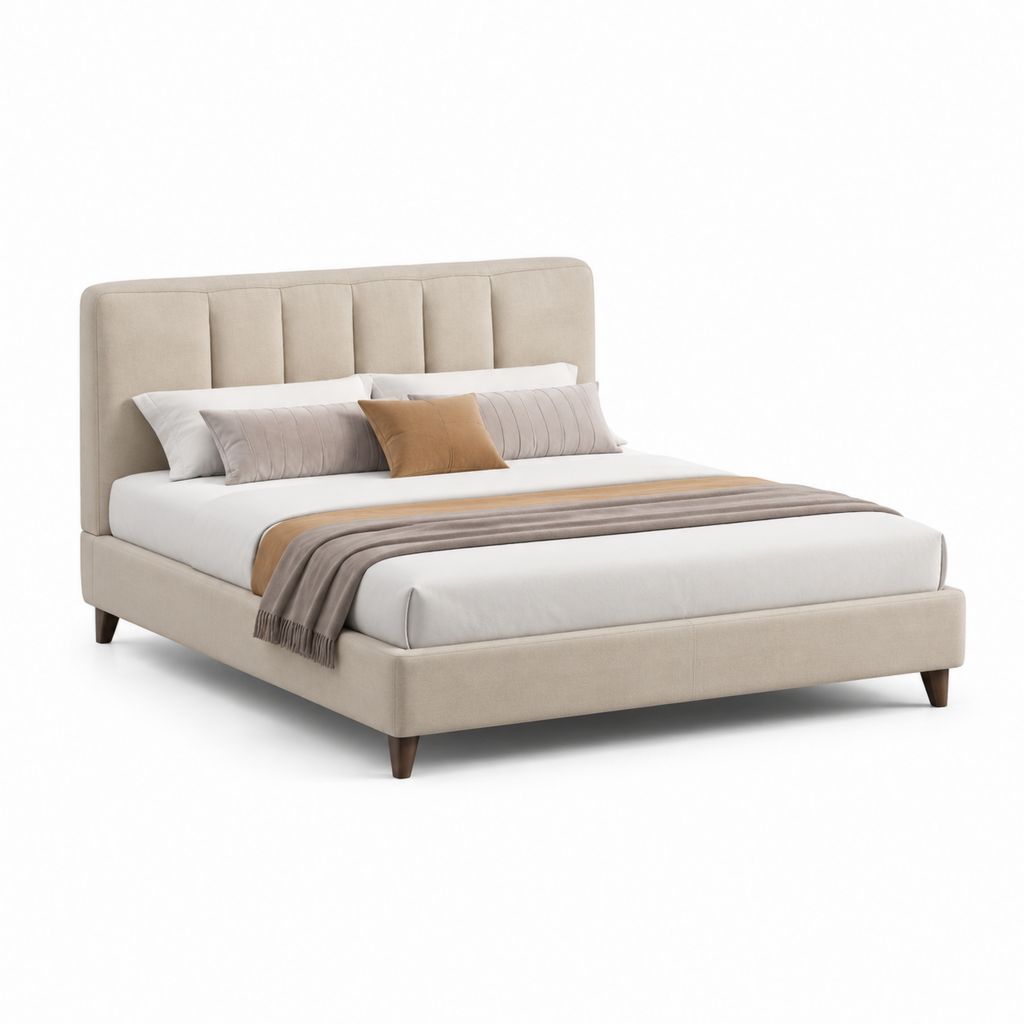 Polsterbett Doppelbett Beige mit Polyesterbezug und vertikal gesteppter Rückenlehne 180 x 200 cm